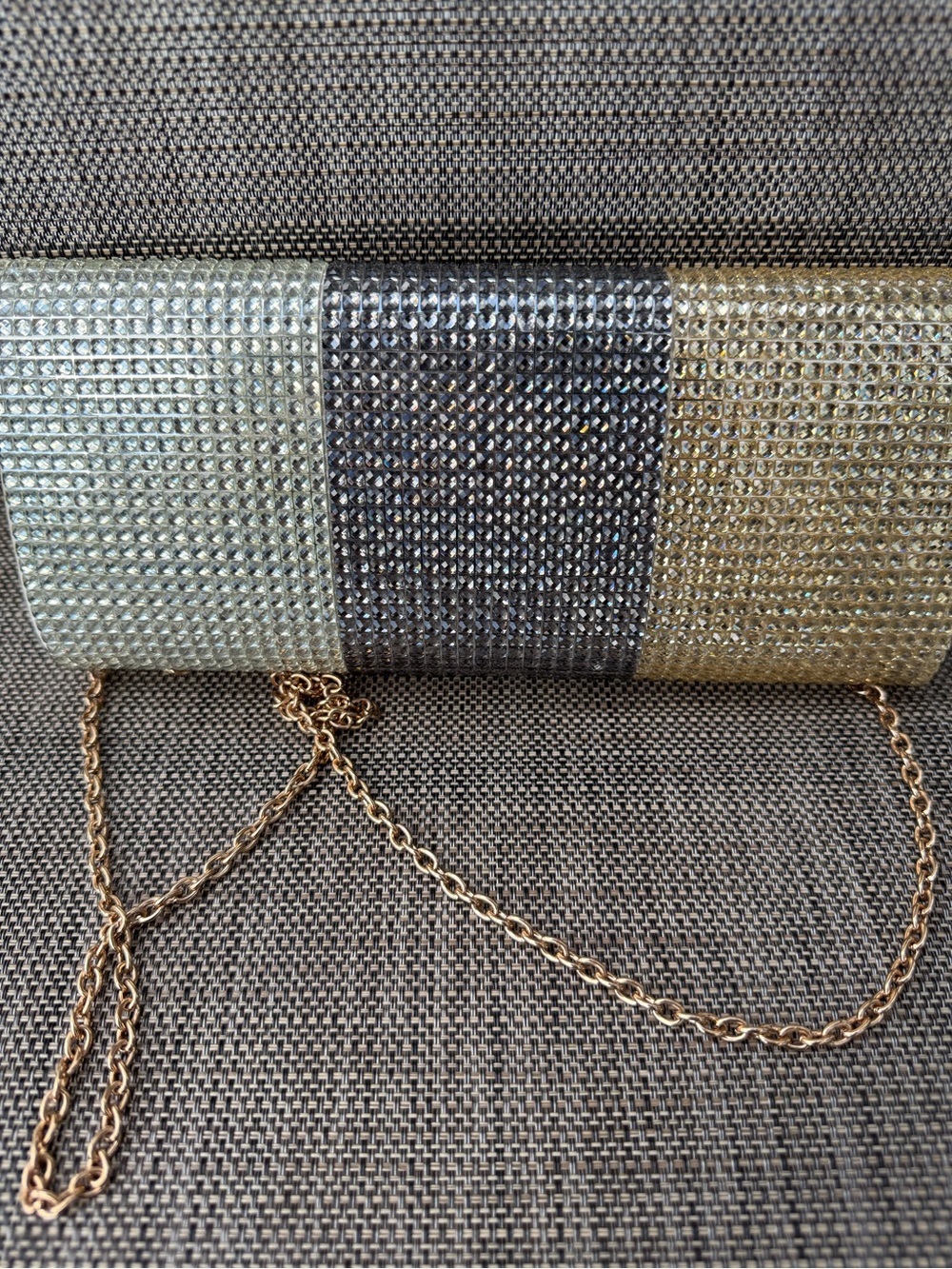 Aldo Tricolor Crystal-Embellished Evening Clutch - Gold/Black/Cream